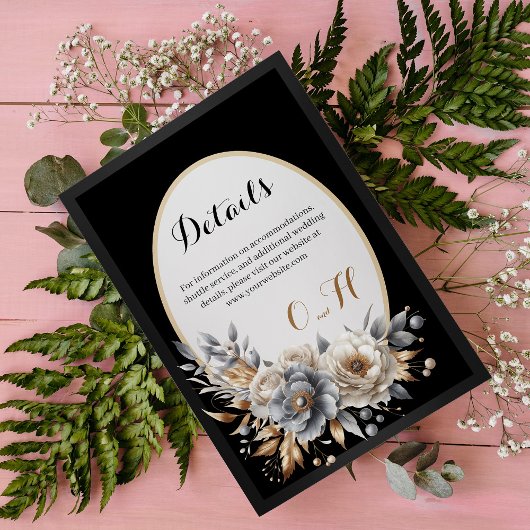 Carte d'accompagnement de mariage florale noire et