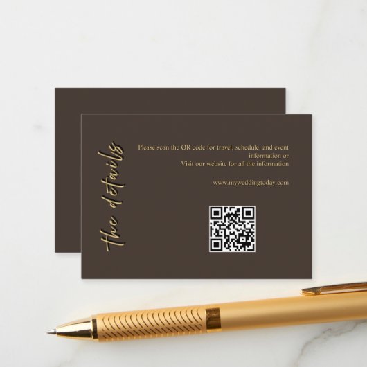Carte d'accompagnement de mariage marron foncé et (Devant/Arrière en situation)