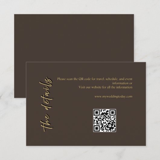 Carte d'accompagnement de mariage marron foncé et (Devant / Derrière)