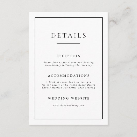 Carte d'accompagnement de mariage minimaliste noir (Devant)