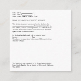 Carte D'accompagnement Déclaration légale d'affidavit d'identification