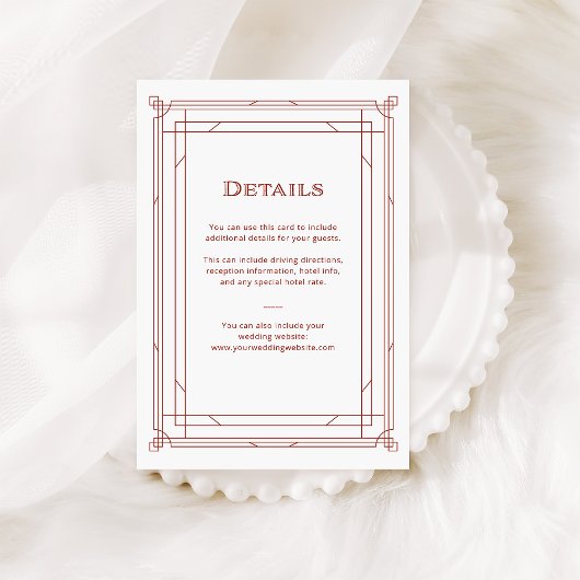 Carte D'accompagnement Déco moderne | Détails de l'invité Mariage rouge e