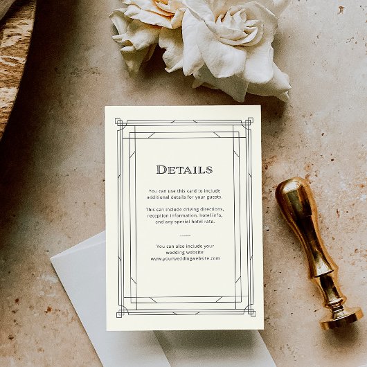 Carte D'accompagnement Déco moderne ivoire et Mariage noir Détails