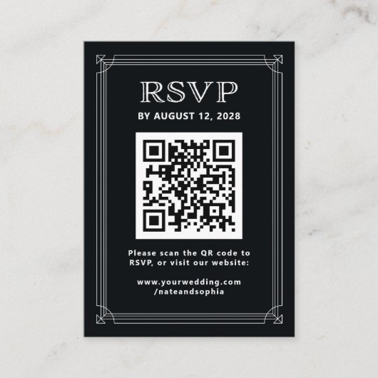 Carte D'accompagnement Déco moderne RSVP avec code QR | Noir onyx (Devant)