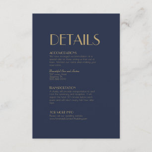 Carte D'accompagnement Déco type or Détails du Mariage Dark Navy