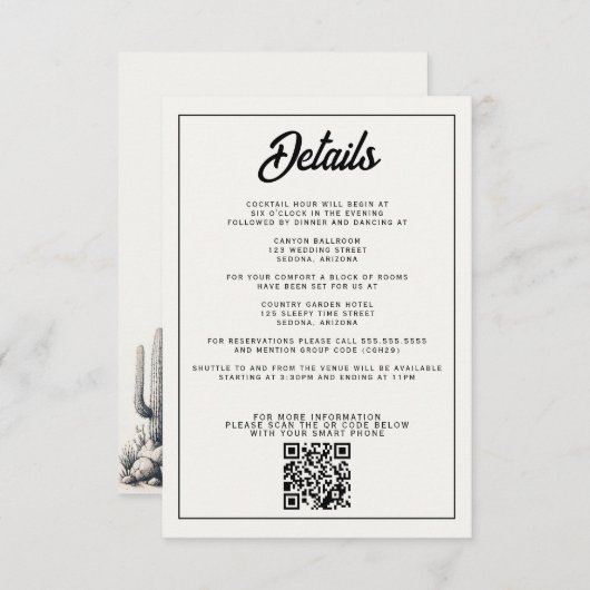 Carte D'accompagnement Décontracté Mariage Cactus (Devant / Derrière)