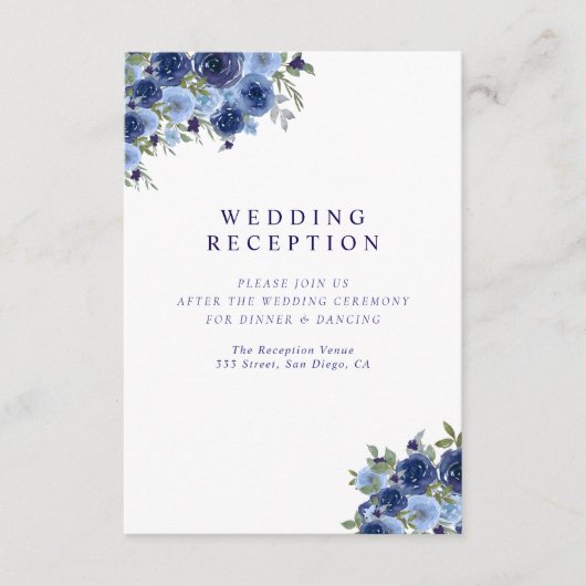 Carte D'accompagnement Deep Blue Boho Florals – Rustic Wedding (Devant)