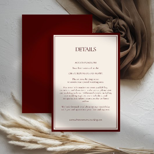 Carte D'accompagnement Deep Burgundy Formal Modern Classic Estate Wedding