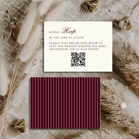 Carte D'accompagnement Deep Burgundy Ivory QR Code Only Wedding RSVP Card