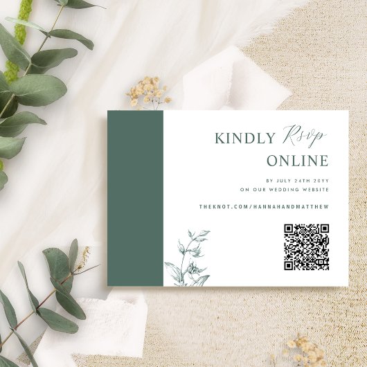 Carte D'accompagnement Deep Green Elegant QR Code RSVP Mariage