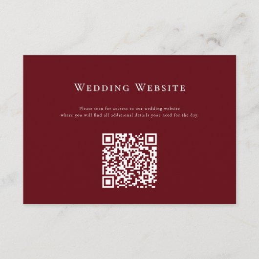 Carte D'accompagnement Deep Red Modern Mariage Website QR Code Card (Devant)