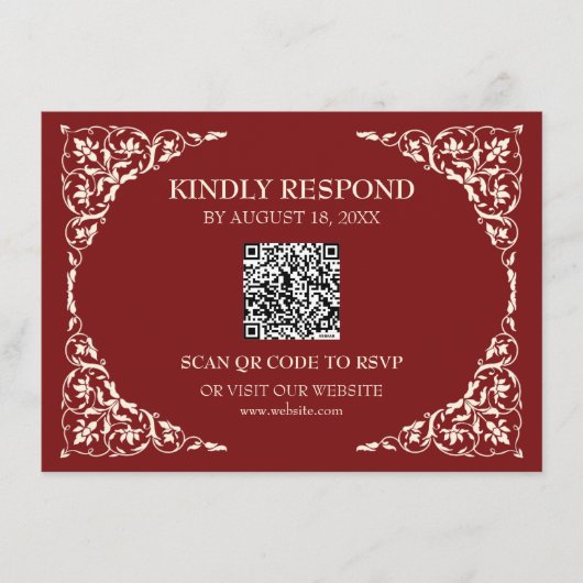 Carte D'accompagnement Deep Ruby QR RSVP Card (Devant)