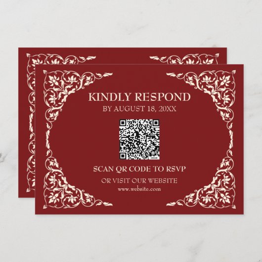 Carte D'accompagnement Deep Ruby QR RSVP Card (Devant / Derrière)