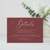 Carte D'accompagnement Deep Wine Red Wedding Details | Accommodation (Debout devant)