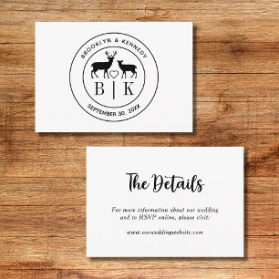 Carte D'accompagnement Deer Monogram Mariage campagnard rustique Nom du c