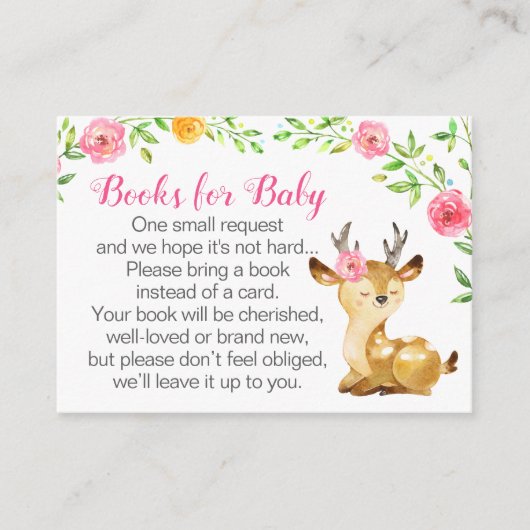 Carte D'accompagnement Deer Pink Floral Girl Books for Baby Book Request (Devant)