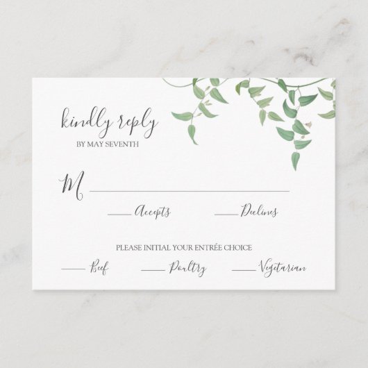 Carte D'accompagnement Délicat Mariage botanique Vintage verdure RSVP (Devant)