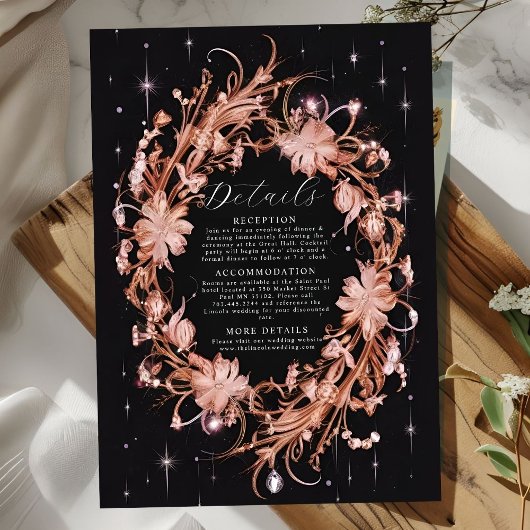 Carte D'accompagnement Délicat Mariage floral orné noir