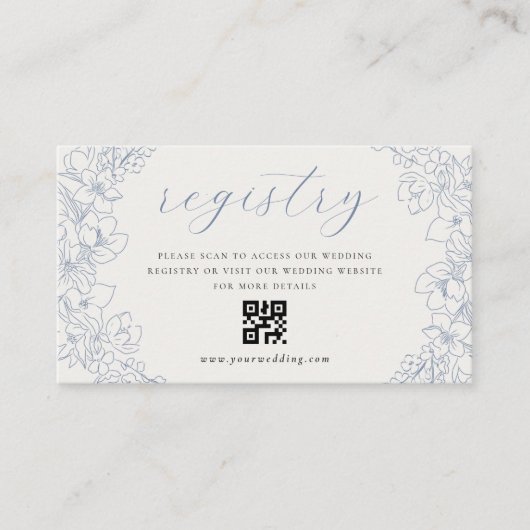 Carte D'accompagnement Delicate Blue Floral Wedding Gift Registry QR code (Devant)