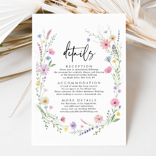 Carte D'accompagnement Delicate Wildflower Garden Wedding Details