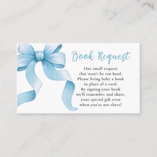 Carte D'accompagnement Demande de Baby shower de livre Blue Coquette Bow (Devant)