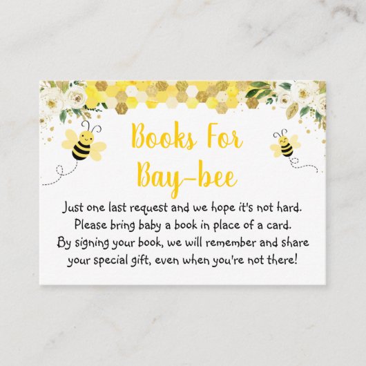Carte D'accompagnement Demande de Baby shower Floral Bee Gold (Devant)
