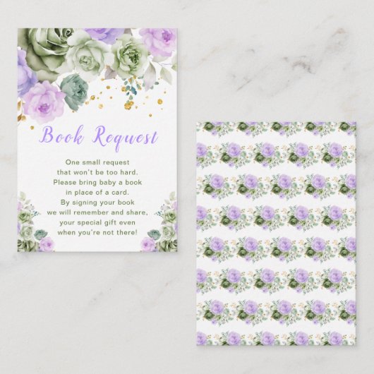 Carte D'accompagnement Demande de Baby shower Floral vert et violet (Devant / Derrière)