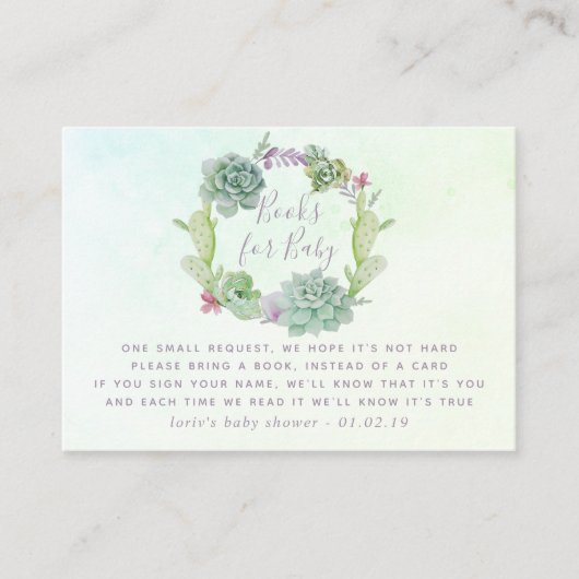 Carte D'accompagnement Demande de Baby shower pour les succulents d'aquar (Devant)