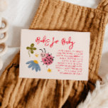 Carte D'accompagnement Demande de carnet de Baby showers de Ladybug<br><div class="desc">Carte de demande du baby shower du thème de coccinelle mignonne avec illustration de l'insecte et des fleurs sauvages. La carte demande aux clients d'apporter un livre pour enfants neuf ou d'occasion au lieu d'une carte.</div>