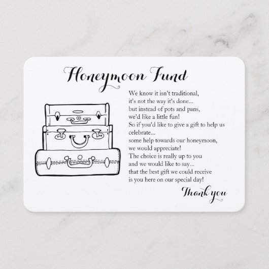 Carte D'accompagnement Demande de fonds de lune de miel mariage insérer l (Devant)