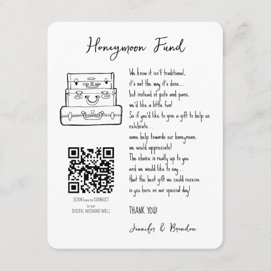 Carte D'accompagnement Demande de fonds de lune de miel mariage QR CODE (Devant)