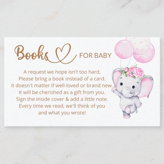 Carte D'accompagnement Demande de livre Baby shower d'éléphant pour bébé 
