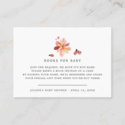 Carte D'accompagnement Demande de livre | Baby Shower Ladybug Florale (Devant)