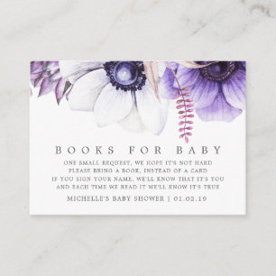 Carte D'accompagnement Demande de livre bébé floral aquarelle violet pous