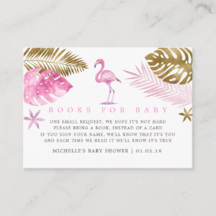 Carte D'accompagnement Demande de livre de Baby Shower Flamant Rose Or et