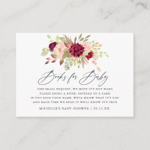 Carte D'accompagnement Demande de livre de Baby Shower Floral Marsala et