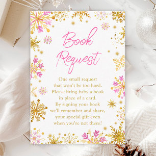 Carte D'accompagnement Demande de livre d'hiver Flocons de neige rose et