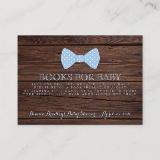 Carte D'accompagnement Demande de livre Little Man Baby shower Rustic Bow (Devant)