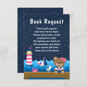 Carte D'accompagnement Demande de livre Nautical Girl Bear Pink et Navy