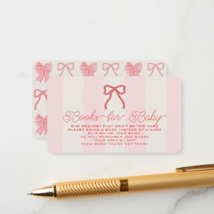 Carte D'accompagnement Demande de livre pour Baby Shower avec ruban rouge