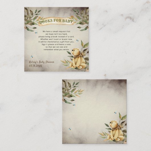 Carte D'accompagnement Demande de livre pour Baby Shower avec un ours en  (Devant / Derrière)