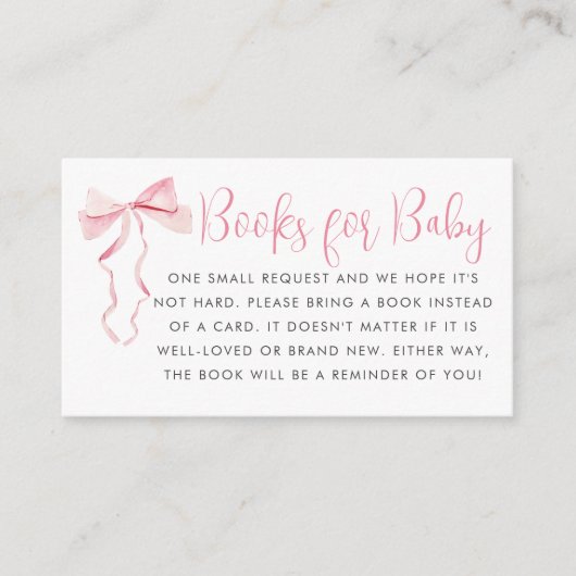 Carte D'accompagnement Demande de livre pour Baby Shower Fille Ruban Arc- (Devant)