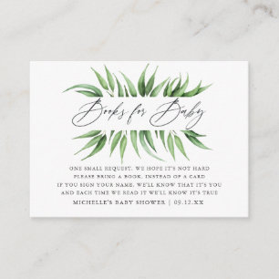 Carte D'accompagnement Demande de livre pour Baby Shower Greenery