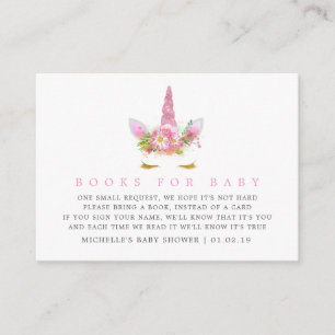 Carte D'accompagnement Demande de livre pour Baby Shower Licorne Fille Ro
