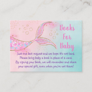 Carte D'accompagnement Demande de livre pour Baby Shower Mermaid Pink Gol