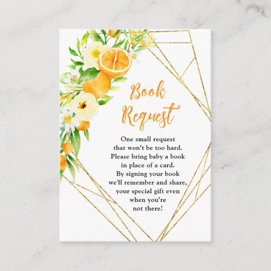 Carte D'accompagnement Demande de livre pour Baby Shower Oranges Citrus (Devant)