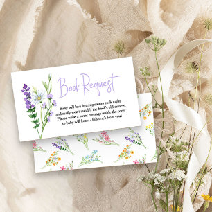 Carte D'accompagnement Demande de livre pour Baby Shower Prairie Fleurie