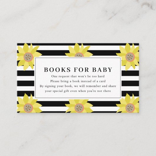 Carte D'accompagnement Demande de livre pour Baby Shower Tournesol Bandes (Devant)