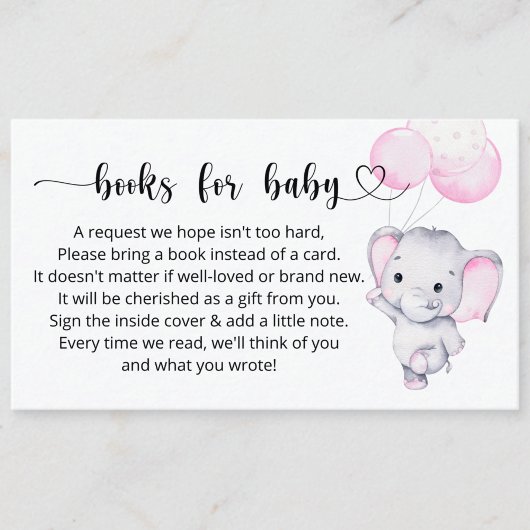 Carte D'accompagnement Demande de livres pour bébé Baby shower d'éléphant
