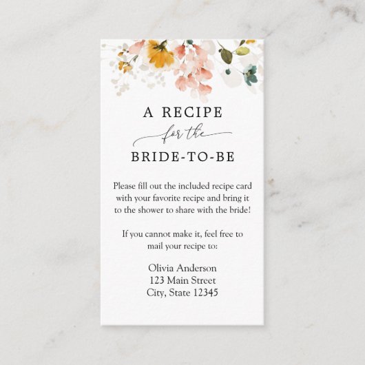 Carte D'accompagnement Demande de recette d'abeille et Vintage florale (Devant)